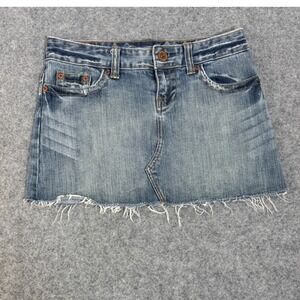 American Eagle Y2K Denim Micro Mini Skirt Distressed Frayed Hem Size 2